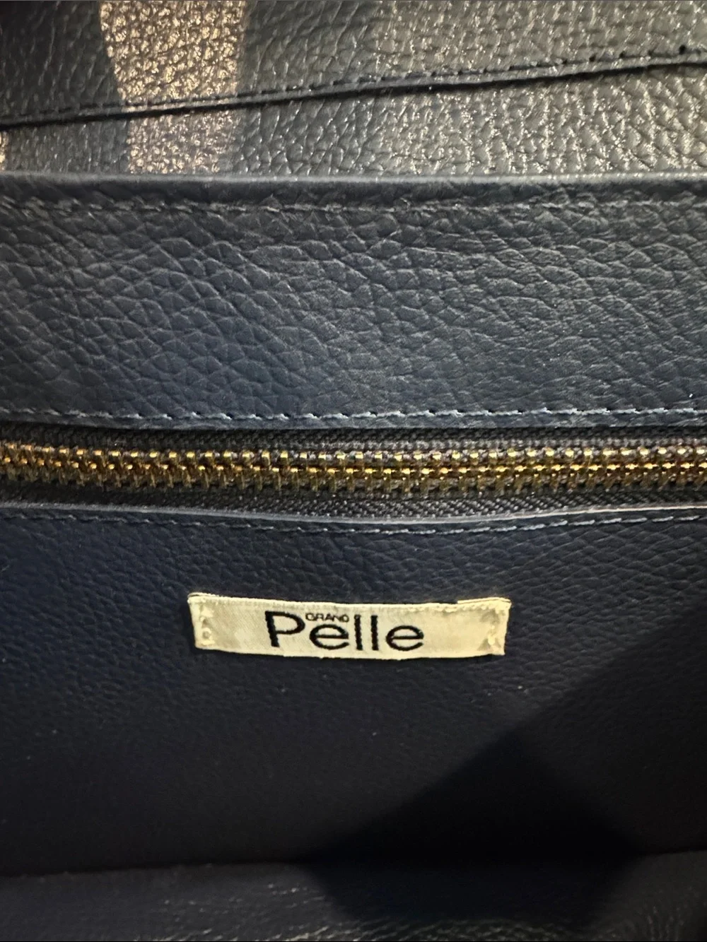 Navy Blue Croc-Embossed Top Handle Bag with Gold Hardware